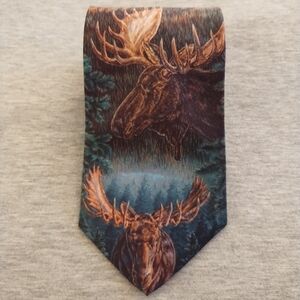 D'em Crazy Moose Woodland Lake Scene Men’s Neck Tie